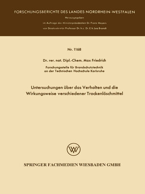 cover image of Untersuchungen über das Verhalten und die Wirkungsweise verschiedener Trockenlöschmittel